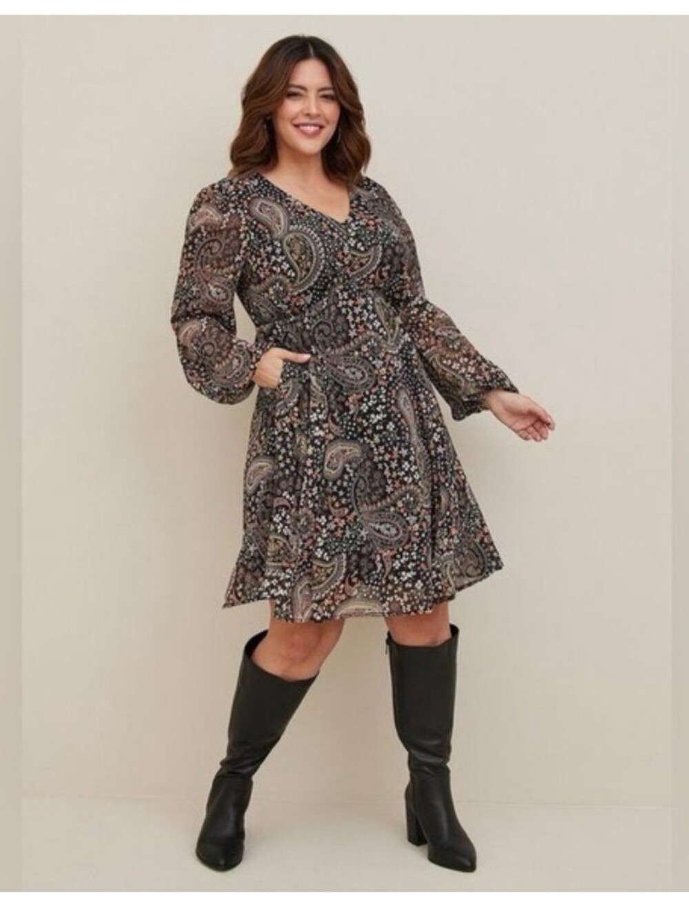 Torrid Black Paisley Print Dress With Chiffon Sleeves. 3x